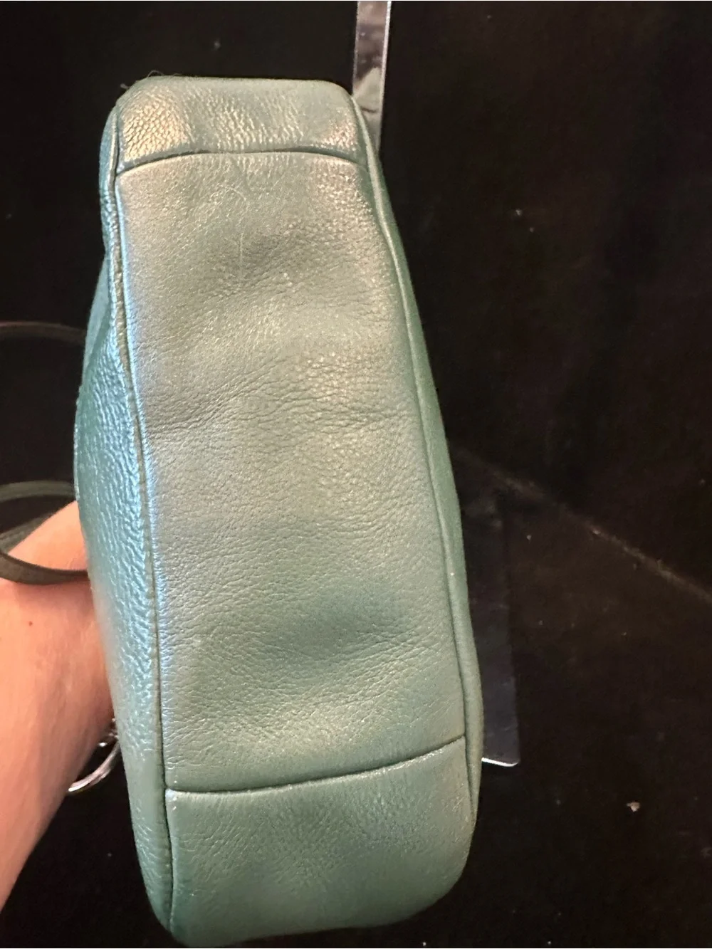 Coach#339 Green Leather Medium Shoulder Bag with Charm Accents